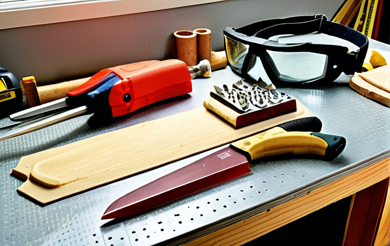 **

A well-organized workbench featuring high-quality hand tools (chisels, scalpels, carving knives from brands like Flexcut or Two Cherries), a head-mounted magnifier with LED lighting (Donegan OptiVisor style), various grades of sand, lime putty, cement, dry pigments (Kremer Pigmente style), a palette knife, a glass slab, a respirator (3M style), nitrile and leather gloves, safety glasses (Honeywell style), and digital calipers (Mitutoyo or iGaging). Focus on the precision and craftsmanship of the tools.

**
