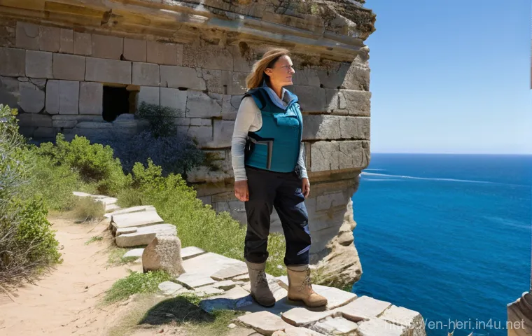 문화재수리기술자 관련 법률 및 규정 - Image Prompt 1: Coastal Heritage Under Watch**