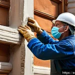 문화재수리기술자 이직 시 유리한 경력 스토리 작성법 - A skilled heritage restoration craftsman carefully applying traditional lime plaster to a 19th-centu...