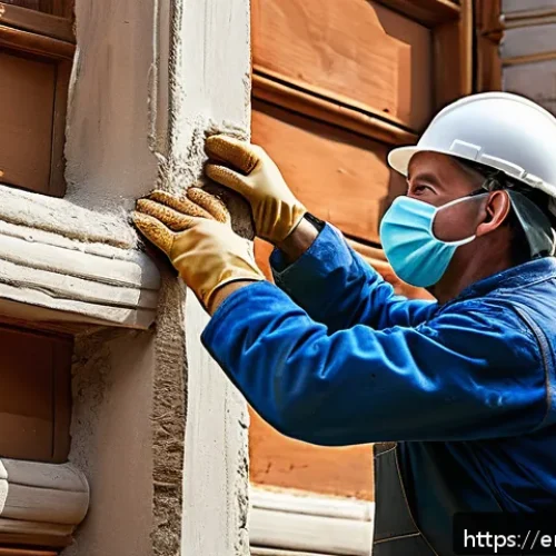 문화재수리기술자 이직 시 유리한 경력 스토리 작성법 - A skilled heritage restoration craftsman carefully applying traditional lime plaster to a 19th-centu...